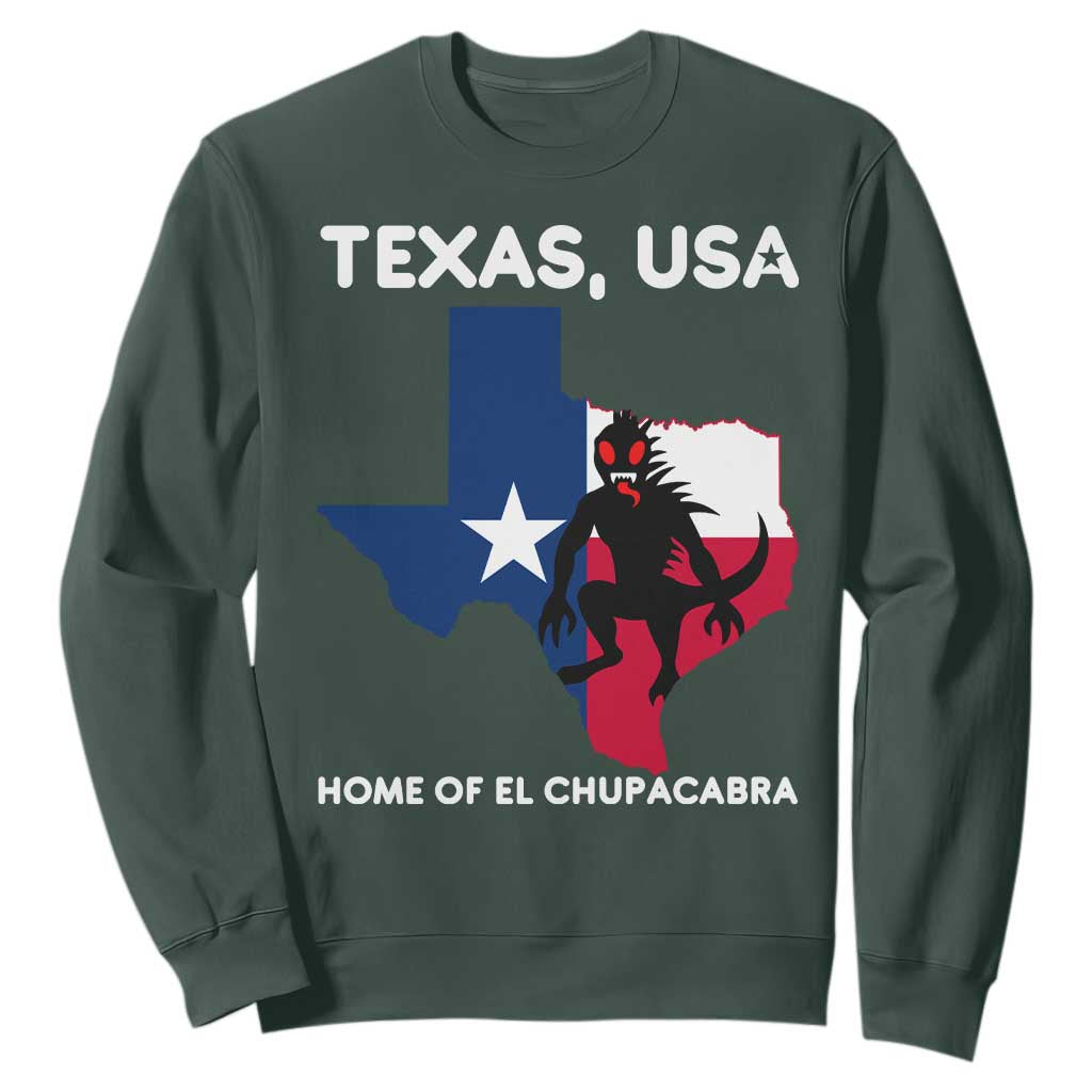 Chupacabra Texas Sweatshirt Home Of El Chupacabra Gothic Horror Gift TS12 Dark Forest Green Print Your Wear
