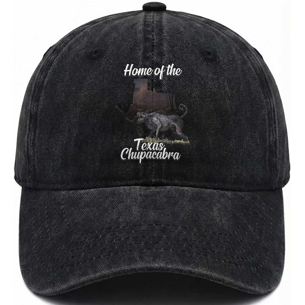 Chupacabra Washed Cotton Baseball Cap Home Of The Texas Gothic Folklore Gift TS12 Washed Cap Universal Fit Black Print Your Wear