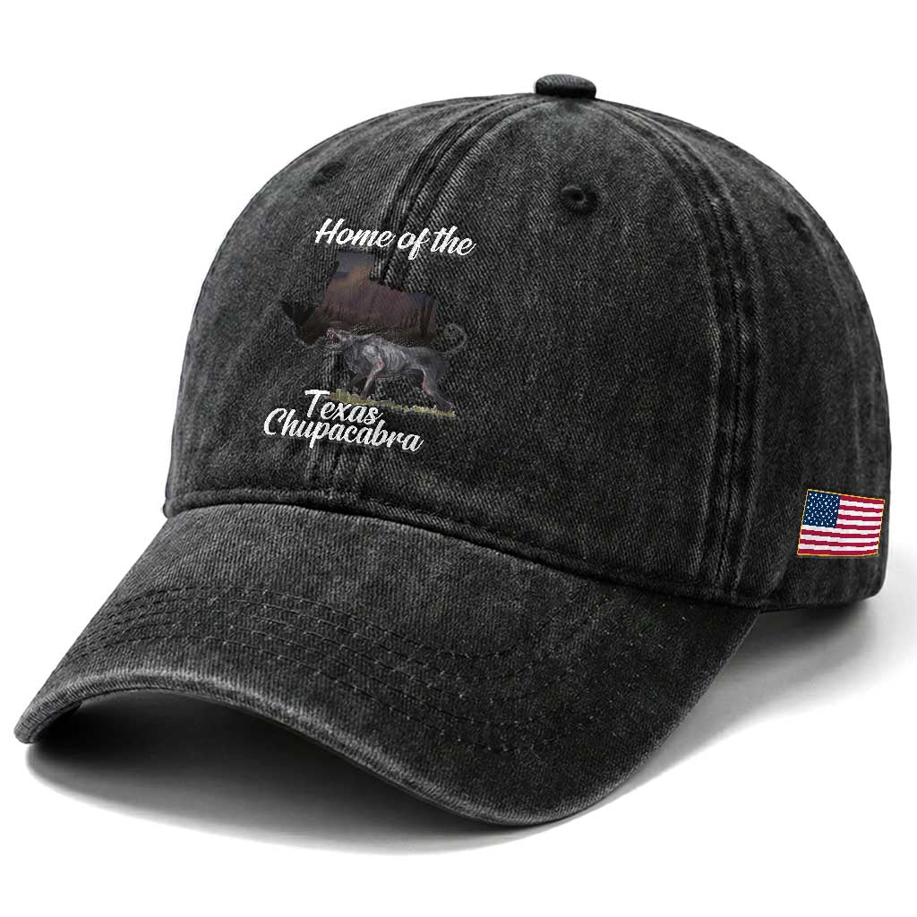 Chupacabra Washed Cotton Baseball Cap Home Of The Texas Gothic Folklore Gift TS12 Print Your Wear