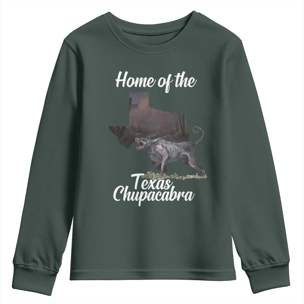 Chupacabra Youth Sweatshirt Home Of The Texas Gothic Folklore Gift TS12 Dark Forest Green Print Your Wear