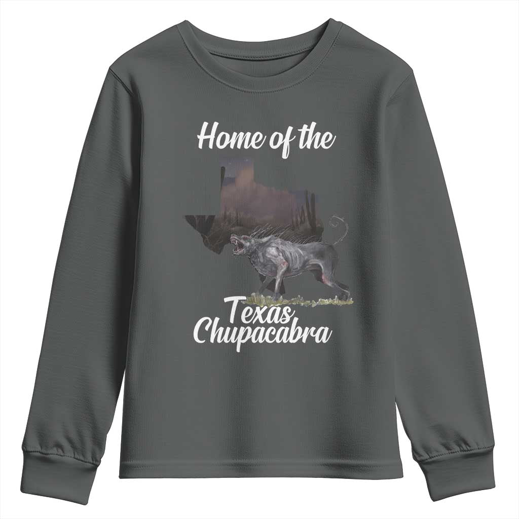 Chupacabra Youth Sweatshirt Home Of The Texas Gothic Folklore Gift TS12 Dark Heather Print Your Wear