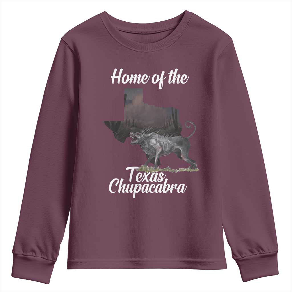 Chupacabra Youth Sweatshirt Home Of The Texas Gothic Folklore Gift TS12 Maroon Print Your Wear