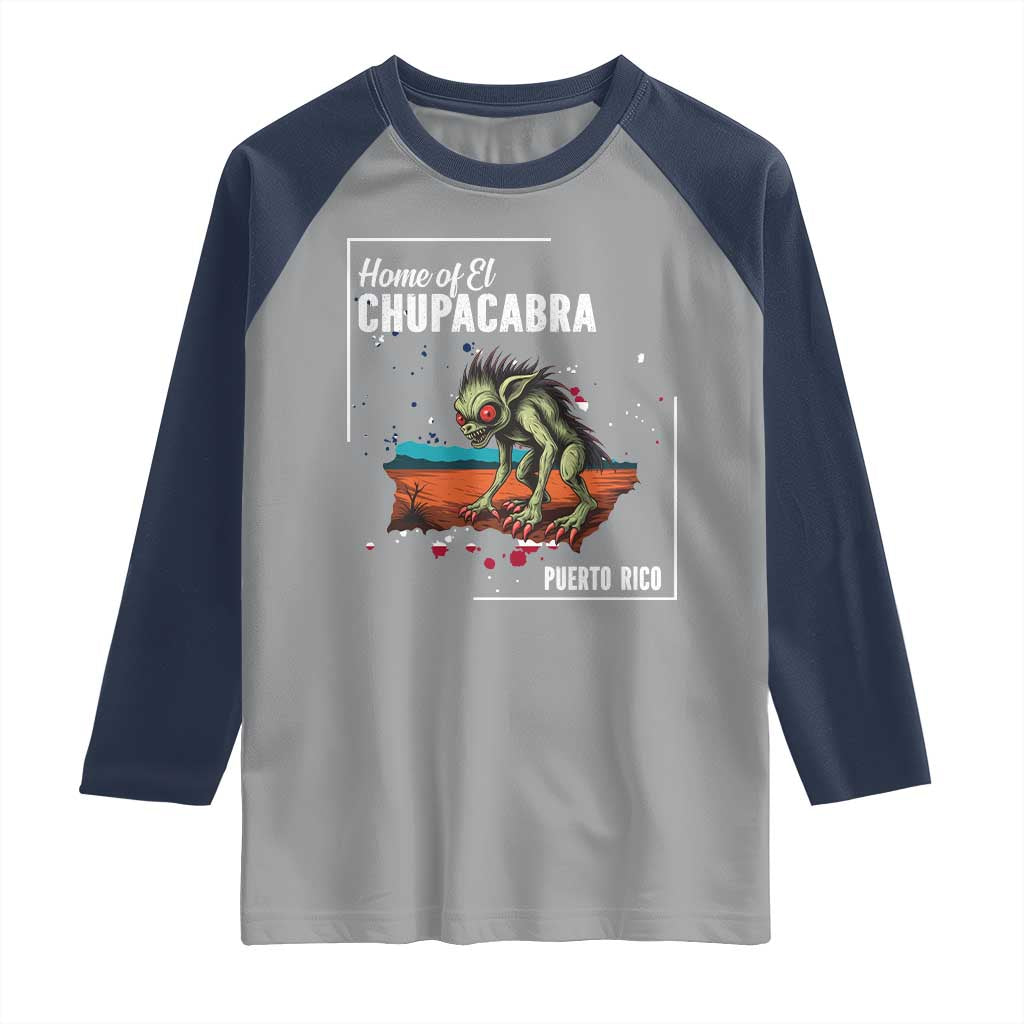 Chupacabra Raglan Shirt Home Of Puerto Rico Mystery Urban Legend Gift TS12 Sport Gray Navy Print Your Wear