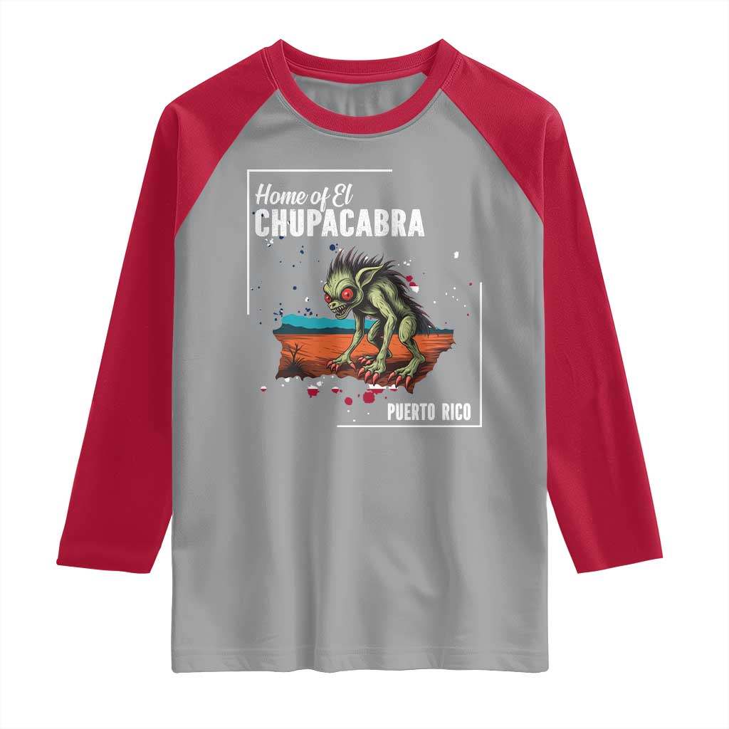 Chupacabra Raglan Shirt Home Of Puerto Rico Mystery Urban Legend Gift TS12 Sport Gray Red Print Your Wear