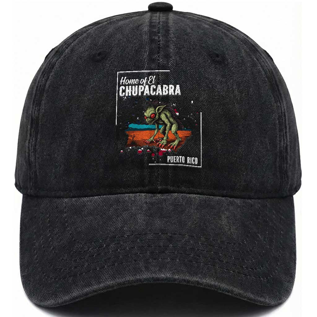 Chupacabra Washed Cotton Baseball Cap Home Of Puerto Rico Mystery Urban Legend Gift TS12 Washed Cap Universal Fit Black Print Your Wear