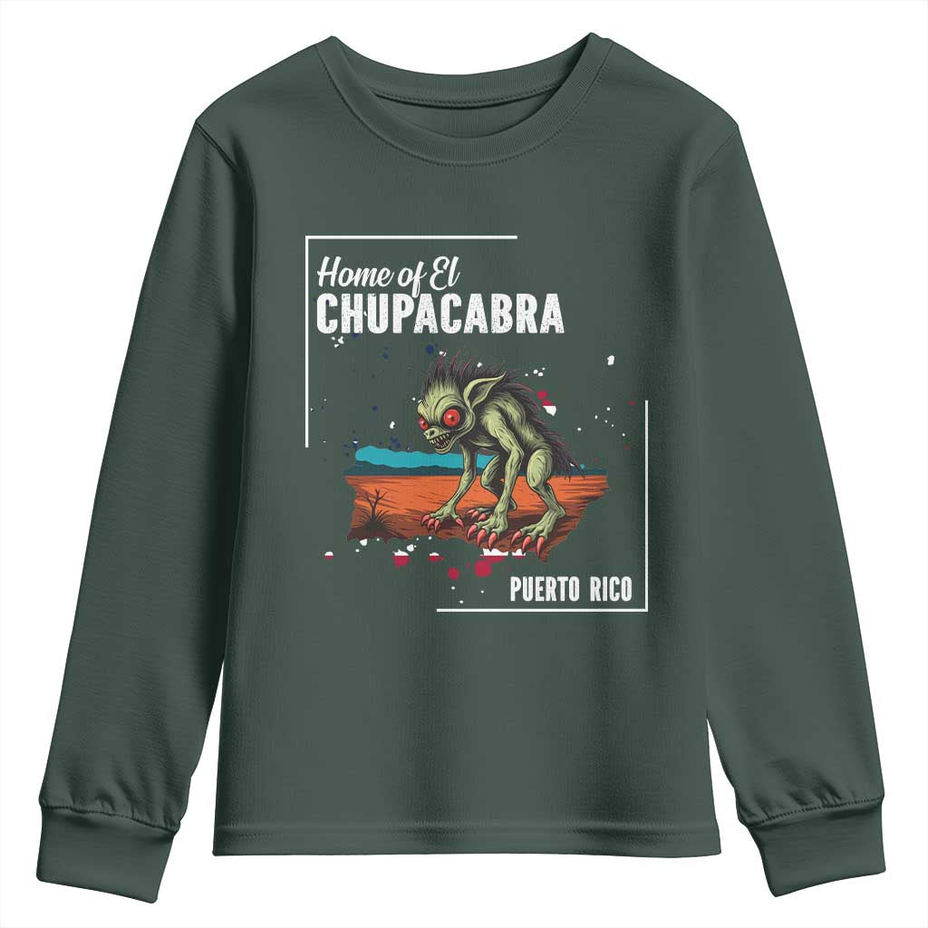 Chupacabra Youth Sweatshirt Home Of Puerto Rico Mystery Urban Legend Gift TS12 Dark Forest Green Print Your Wear