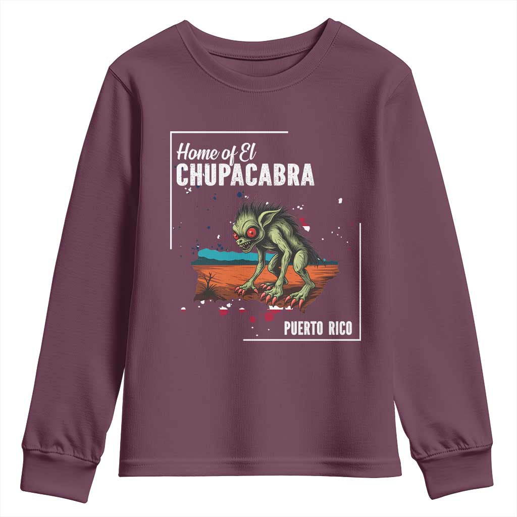 Chupacabra Youth Sweatshirt Home Of Puerto Rico Mystery Urban Legend Gift TS12 Maroon Print Your Wear