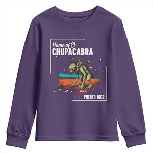 Chupacabra Youth Sweatshirt Home Of Puerto Rico Mystery Urban Legend Gift TS12 Purple Print Your Wear