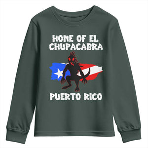 Chupacabra Youth Sweatshirt Home Of Puerto Rico Legend Gothic Horror Gift TS12 Dark Forest Green Print Your Wear