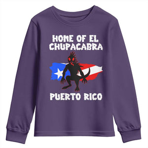 Chupacabra Youth Sweatshirt Home Of Puerto Rico Legend Gothic Horror Gift TS12 Purple Print Your Wear