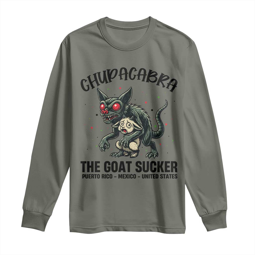 Chupacabra Long Sleeve Shirt The Goat Sucker Vintage Horror Cryptid Gift TS12 Military Green Print Your Wear