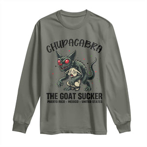 Chupacabra Long Sleeve Shirt The Goat Sucker Vintage Horror Cryptid Gift TS12 Military Green Print Your Wear