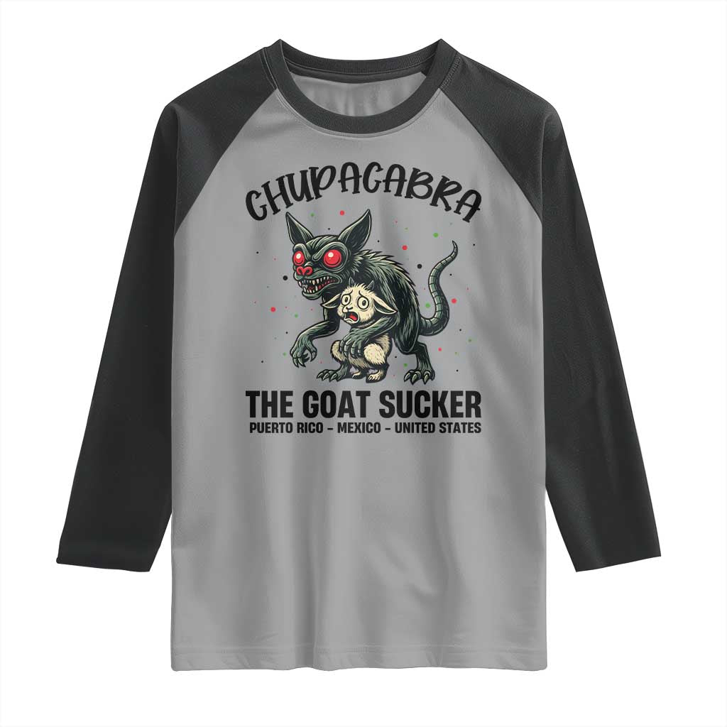 Chupacabra Raglan Shirt The Goat Sucker Vintage Horror Cryptid Gift TS12 Sport Gray Black Print Your Wear