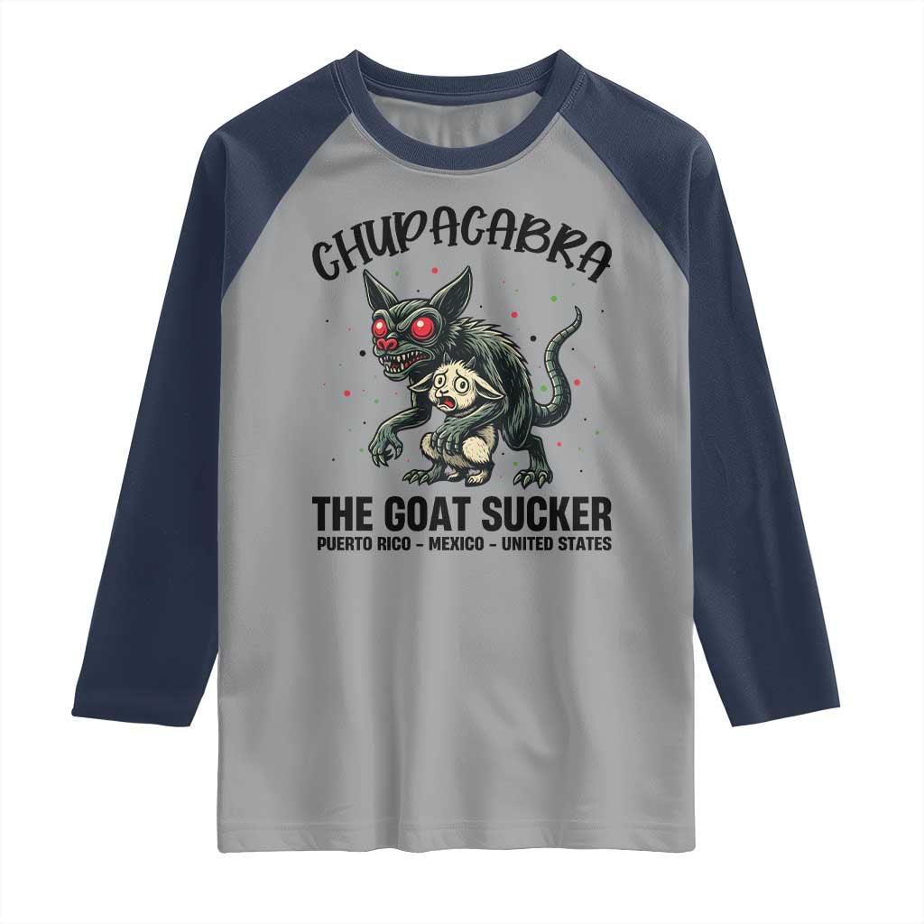 Chupacabra Raglan Shirt The Goat Sucker Vintage Horror Cryptid Gift TS12 Sport Gray Navy Print Your Wear