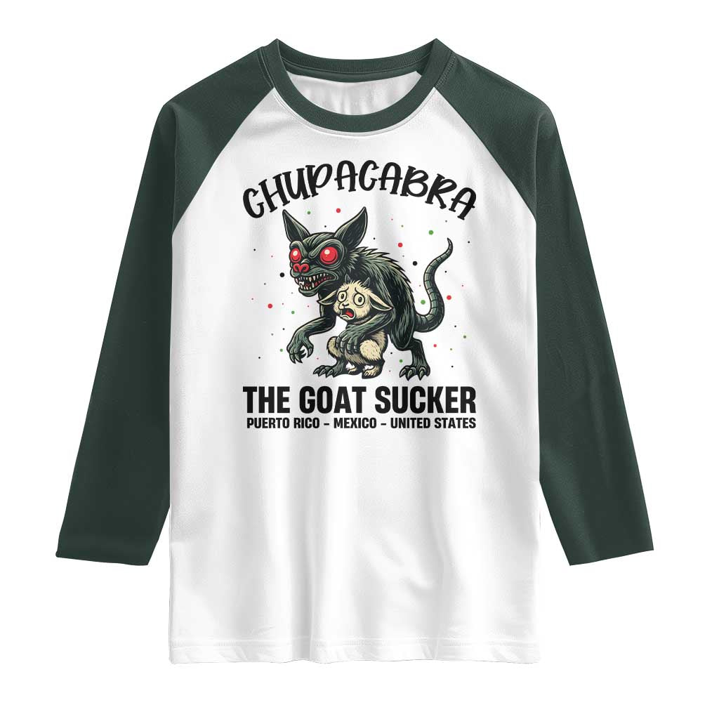 Chupacabra Raglan Shirt The Goat Sucker Vintage Horror Cryptid Gift TS12 White Dark Forest Green Print Your Wear