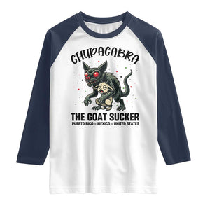 Chupacabra Raglan Shirt The Goat Sucker Vintage Horror Cryptid Gift TS12 White Navy Print Your Wear