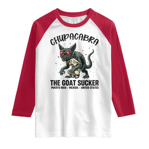 Chupacabra Raglan Shirt The Goat Sucker Vintage Horror Cryptid Gift TS12 White Red Print Your Wear