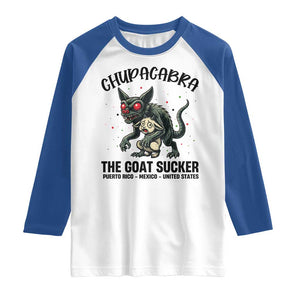 Chupacabra Raglan Shirt The Goat Sucker Vintage Horror Cryptid Gift TS12 White Royal Print Your Wear