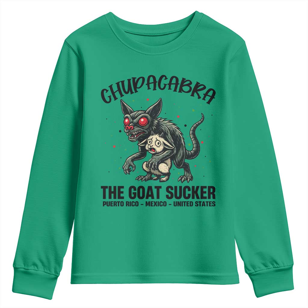 Chupacabra Youth Sweatshirt The Goat Sucker Vintage Horror Cryptid Gift TS12 Irish Green Print Your Wear