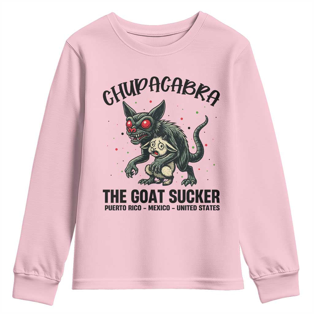 Chupacabra Youth Sweatshirt The Goat Sucker Vintage Horror Cryptid Gift TS12 Light Pink Print Your Wear