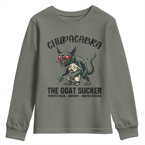 Chupacabra Youth Sweatshirt The Goat Sucker Vintage Horror Cryptid Gift TS12 Military Green Print Your Wear
