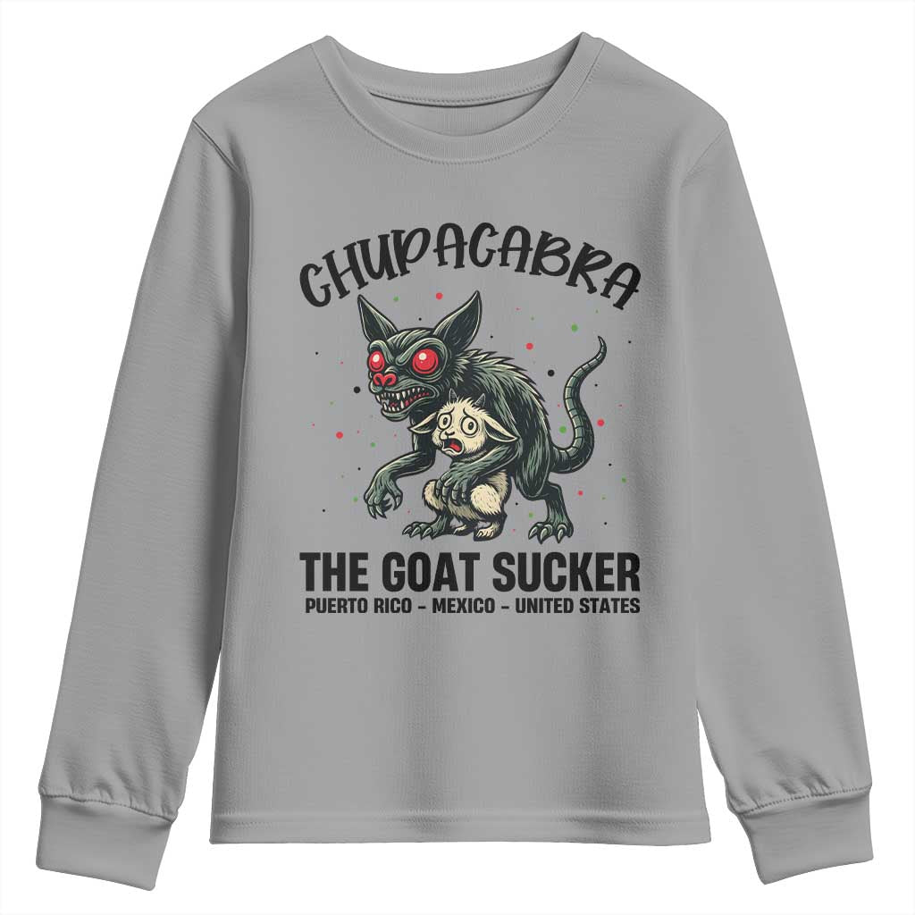 Chupacabra Youth Sweatshirt The Goat Sucker Vintage Horror Cryptid Gift TS12 Sport Gray Print Your Wear