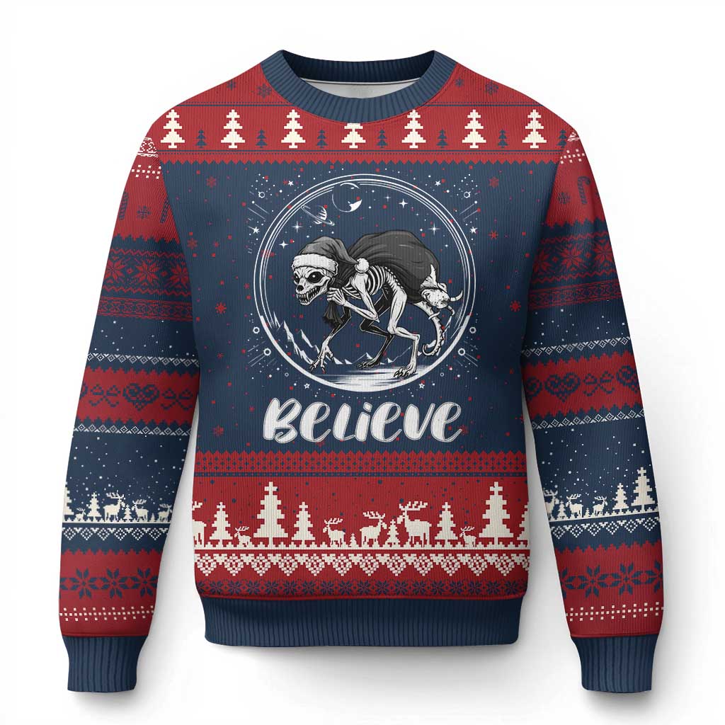 Chupacabra Ugly Christmas Sweater Funny Believe Christmas Cryptid Gift TS12 Navy Red Print Your Wear
