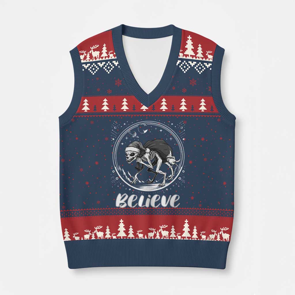 Chupacabra V-Neck Knit Sweater Vest Funny Believe Xmas Cryptid Gift TS12 Navy Red Print Your Wear
