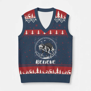 Chupacabra V-Neck Knit Sweater Vest Funny Believe Xmas Cryptid Gift TS12 Navy Red Print Your Wear