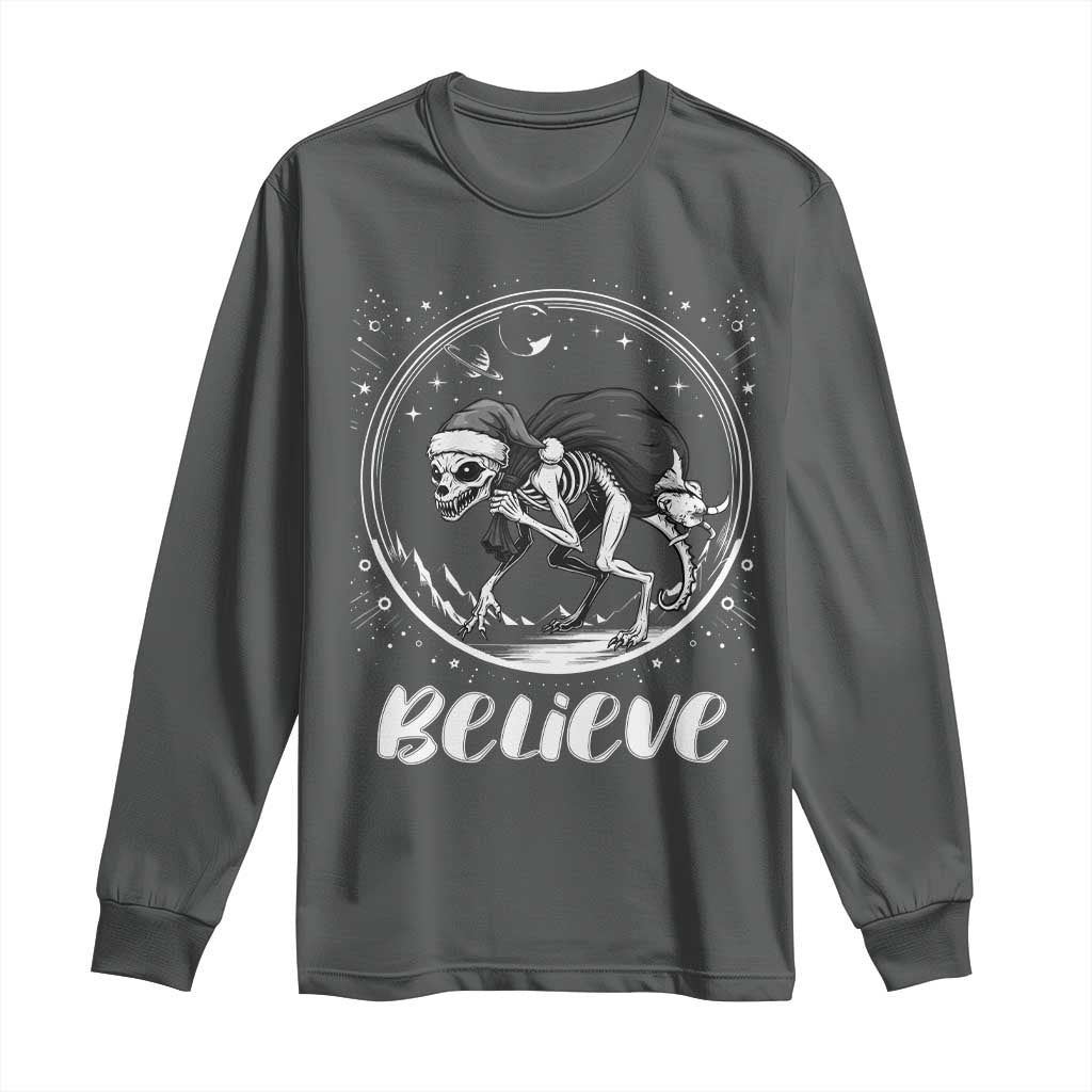 Chupacabra Long Sleeve Shirt Funny Believe Christmas Cryptid Gift TS12 Dark Heather Print Your Wear