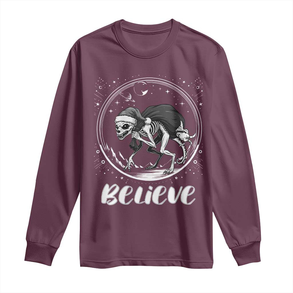 Chupacabra Long Sleeve Shirt Funny Believe Christmas Cryptid Gift TS12 Maroon Print Your Wear