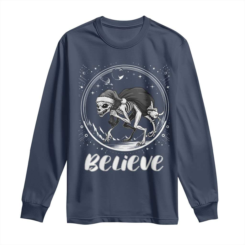 Chupacabra Long Sleeve Shirt Funny Believe Christmas Cryptid Gift TS12 Navy Print Your Wear