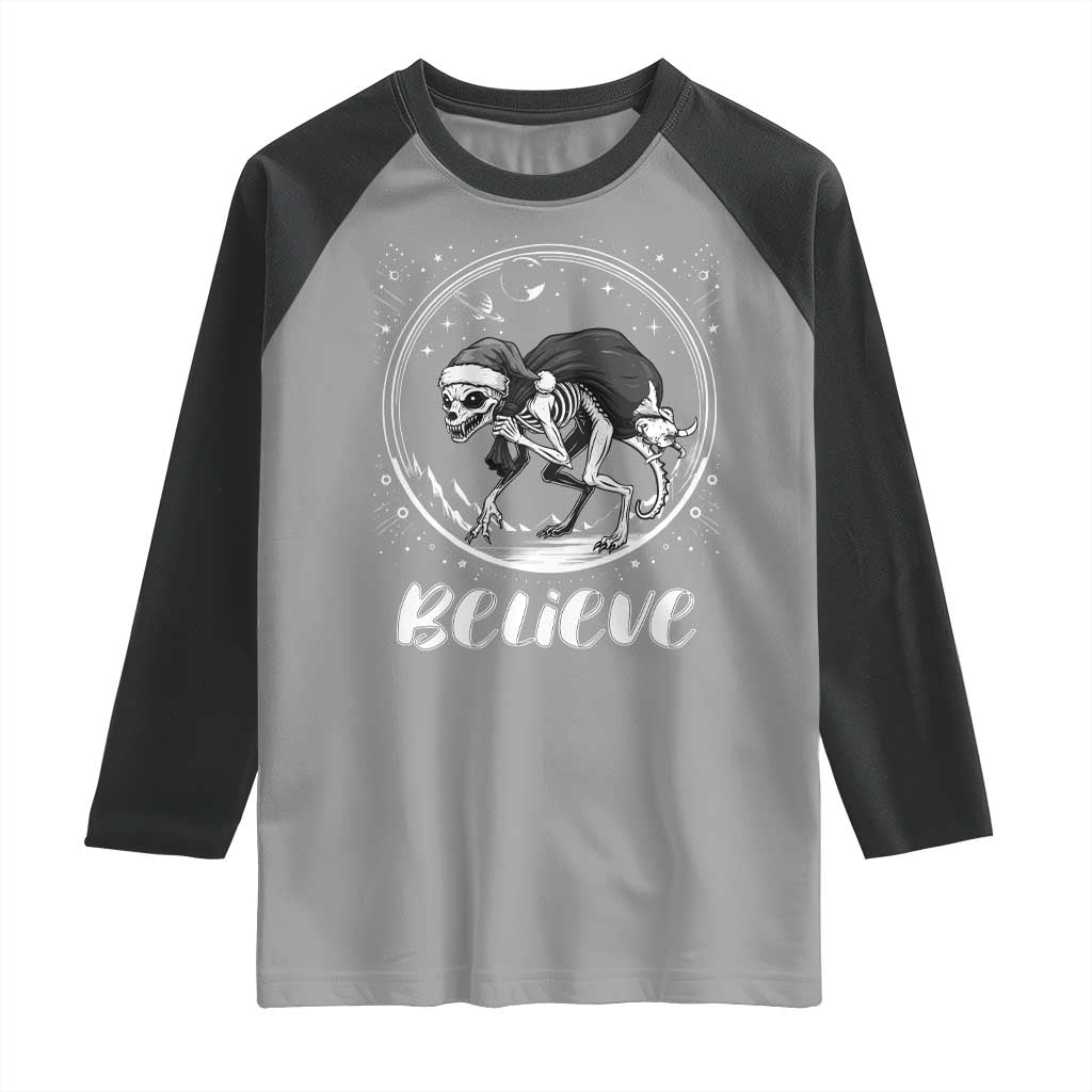 Chupacabra Raglan Shirt Funny Believe Christmas Cryptid Gift TS12 Sport Gray Black Print Your Wear