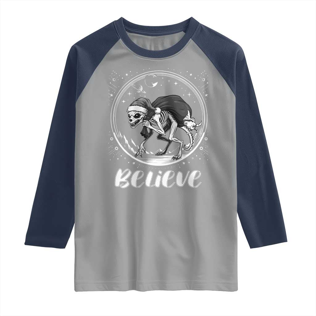 Chupacabra Raglan Shirt Funny Believe Christmas Cryptid Gift TS12 Sport Gray Navy Print Your Wear