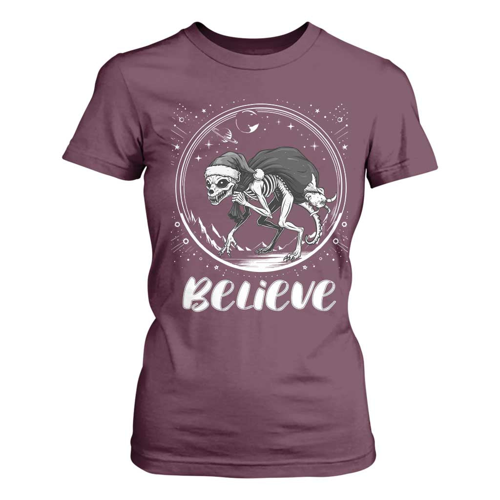 Chupacabra T Shirt For Women Funny Believe Christmas Cryptid Gift TS12 Maroon Print Your Wear