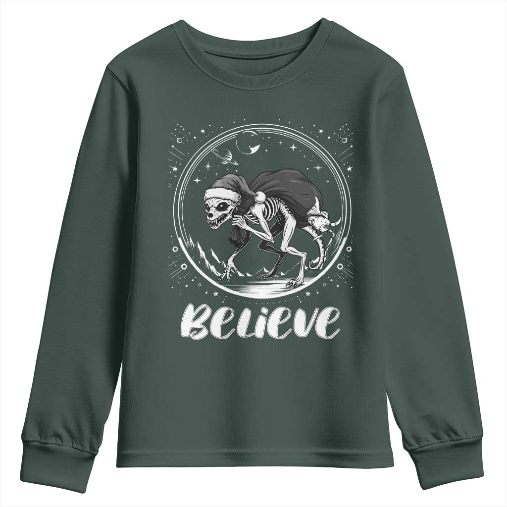 Chupacabra Youth Sweatshirt Funny Believe Christmas Cryptid Gift TS12 Dark Forest Green Print Your Wear