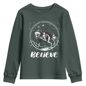 Chupacabra Youth Sweatshirt Funny Believe Christmas Cryptid Gift TS12 Dark Forest Green Print Your Wear
