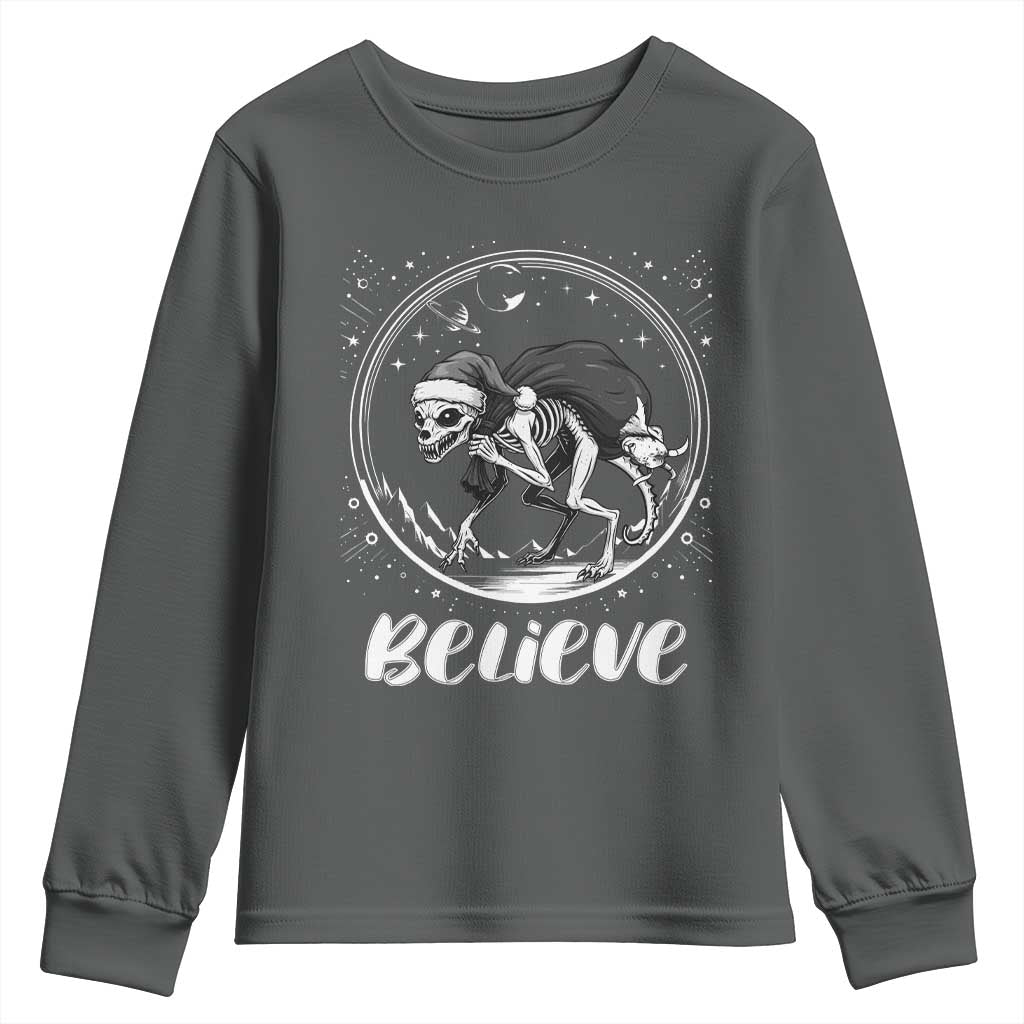 Chupacabra Youth Sweatshirt Funny Believe Christmas Cryptid Gift TS12 Dark Heather Print Your Wear