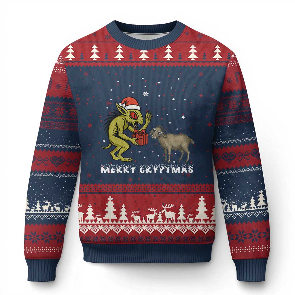 Funny Chupacabra Ugly Christmas Sweater Merry Cryptmas Christmas Gift TS12 Navy Red Print Your Wear