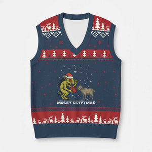 Funny Chupacabra V-Neck Knit Sweater Vest Merry Cryptmas Xmas Gift TS12 Navy Red Print Your Wear