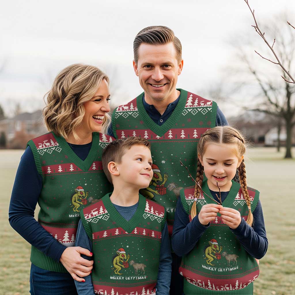 Funny Chupacabra V-Neck Knit Sweater Vest Merry Cryptmas Xmas Gift TS12 Red Green Print Your Wear