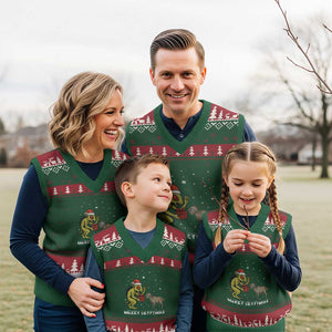 Funny Chupacabra V-Neck Knit Sweater Vest Merry Cryptmas Xmas Gift TS12 Red Green Print Your Wear