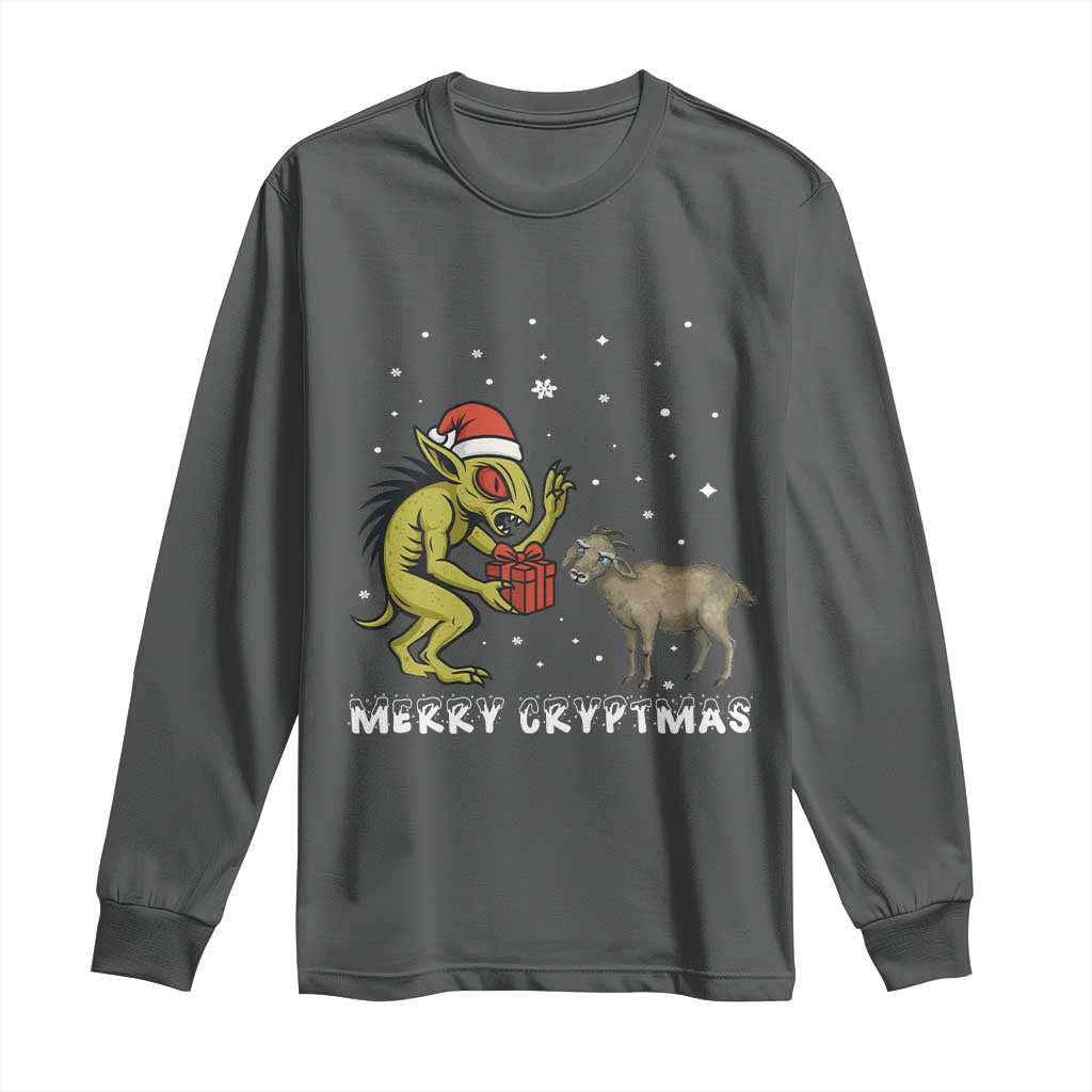 Funny Chupacabra Long Sleeve Shirt Merry Cryptmas Christmas Gift TS12 Dark Heather Print Your Wear
