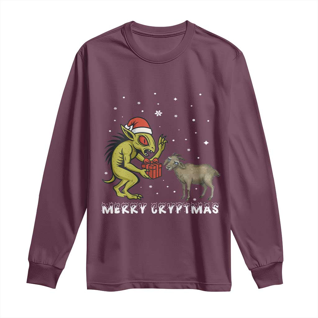Funny Chupacabra Long Sleeve Shirt Merry Cryptmas Christmas Gift TS12 Maroon Print Your Wear