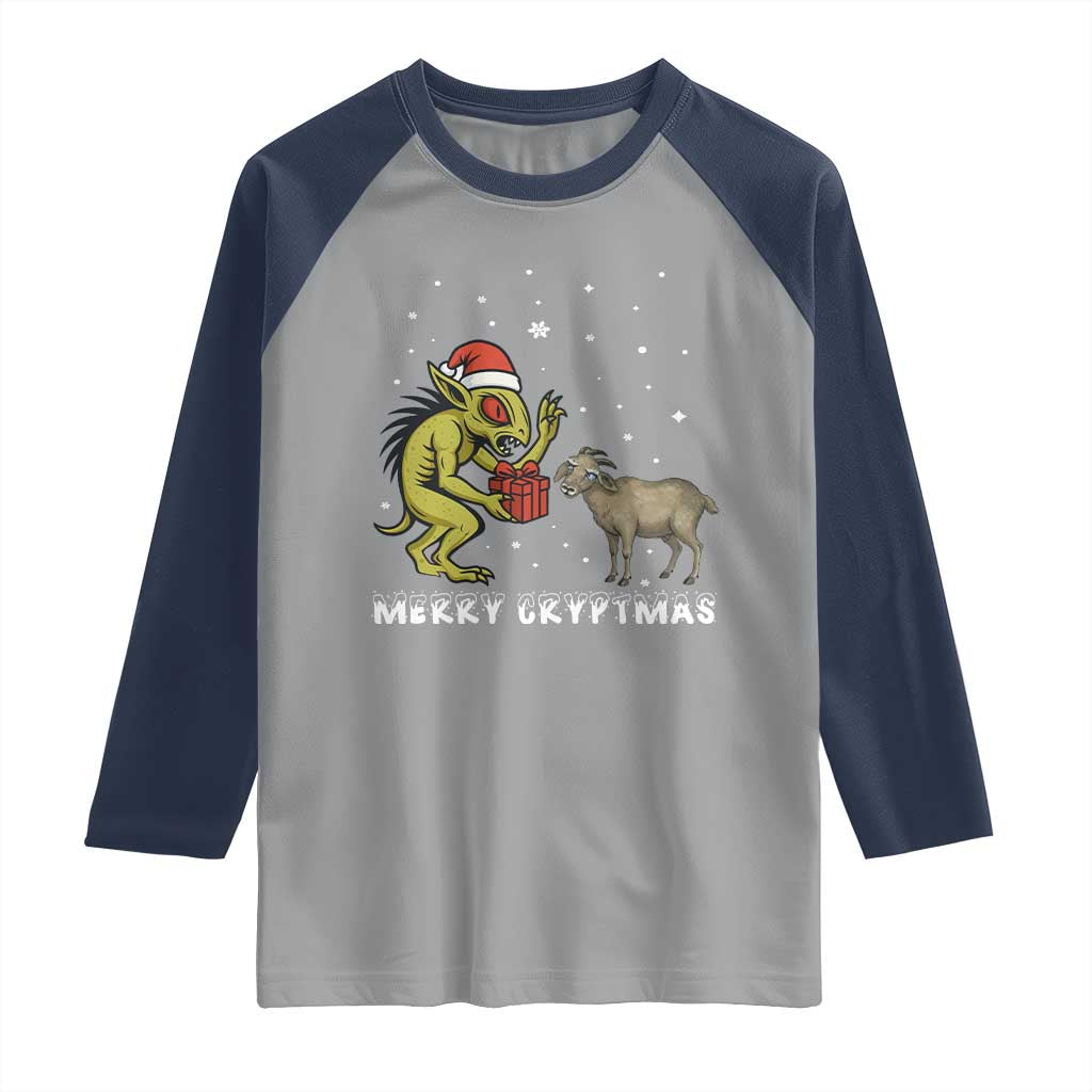Funny Chupacabra Raglan Shirt Merry Cryptmas Christmas Gift TS12 Sport Gray Navy Print Your Wear