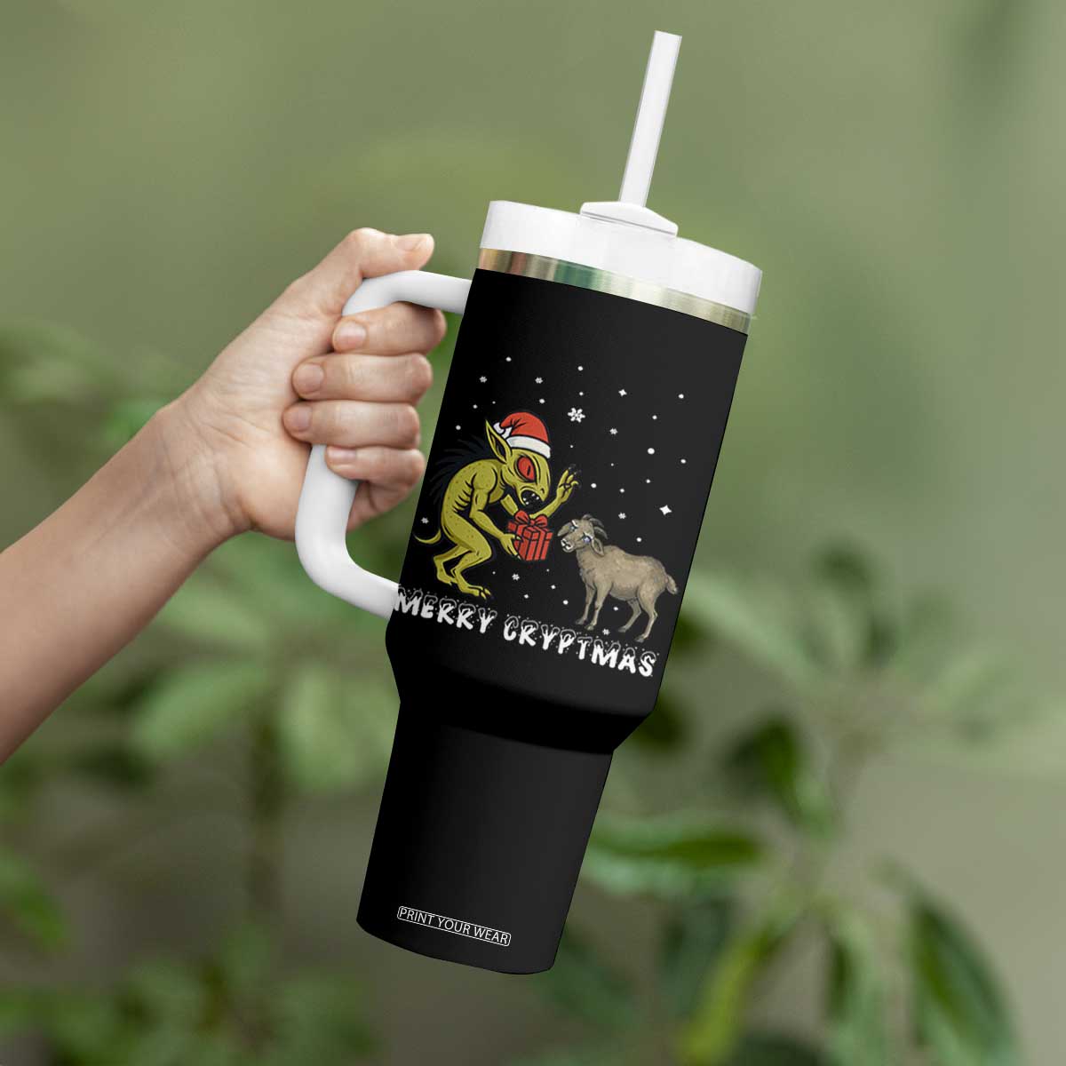 Funny Chupacabra Tumbler With Handle Merry Cryptmas Christmas Gift TS12 Print Your Wear
