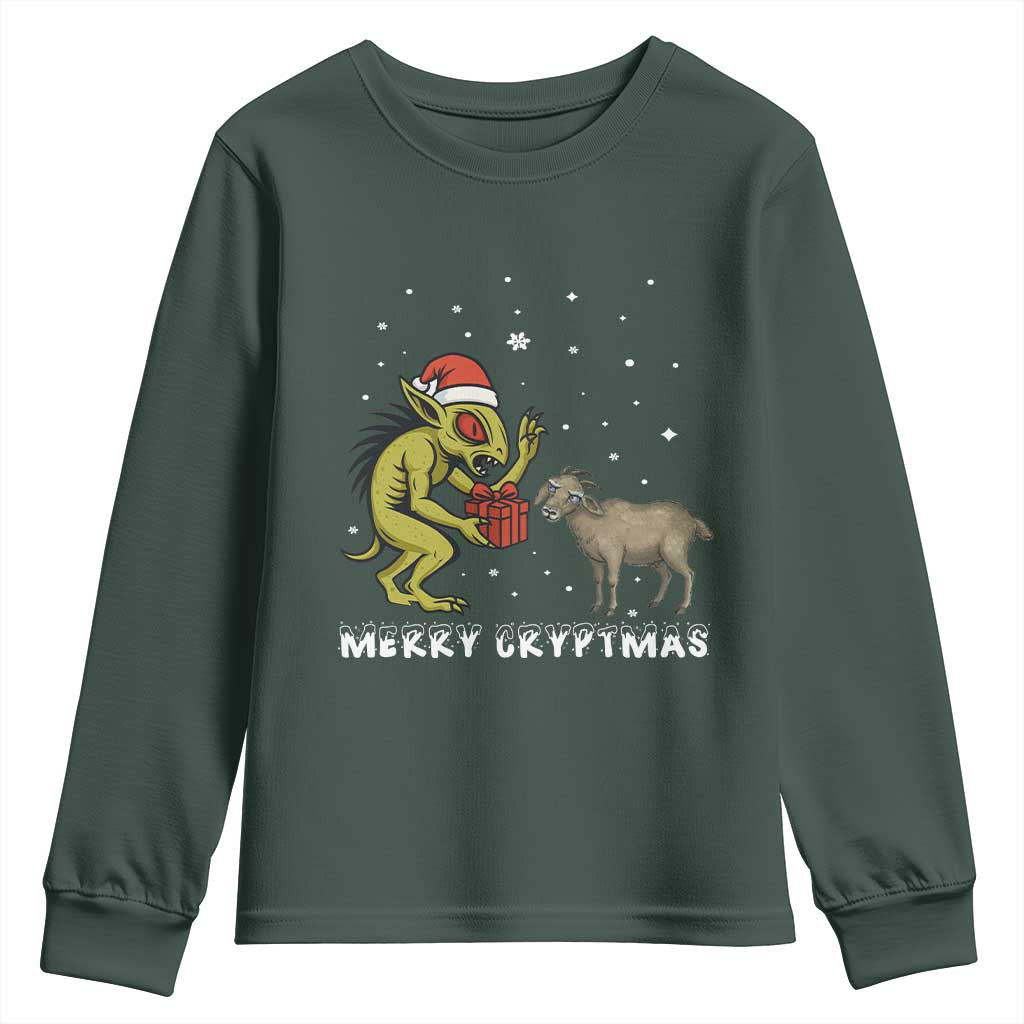 Funny Chupacabra Youth Sweatshirt Merry Cryptmas Christmas Gift TS12 Dark Forest Green Print Your Wear