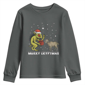 Funny Chupacabra Youth Sweatshirt Merry Cryptmas Christmas Gift TS12 Dark Heather Print Your Wear