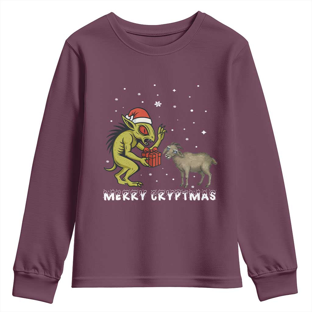 Funny Chupacabra Youth Sweatshirt Merry Cryptmas Christmas Gift TS12 Maroon Print Your Wear