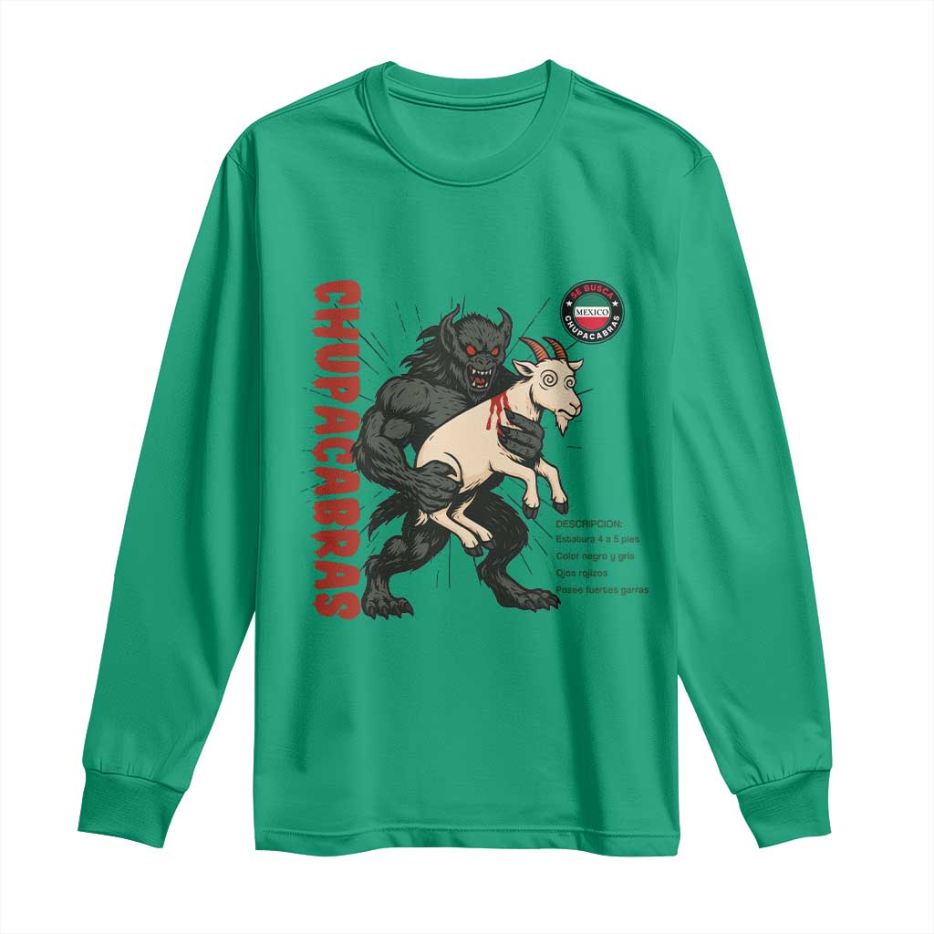 Chupacabra Long Sleeve Shirt Vintage Horror Cryptid Gift TS12 Irish Green Print Your Wear